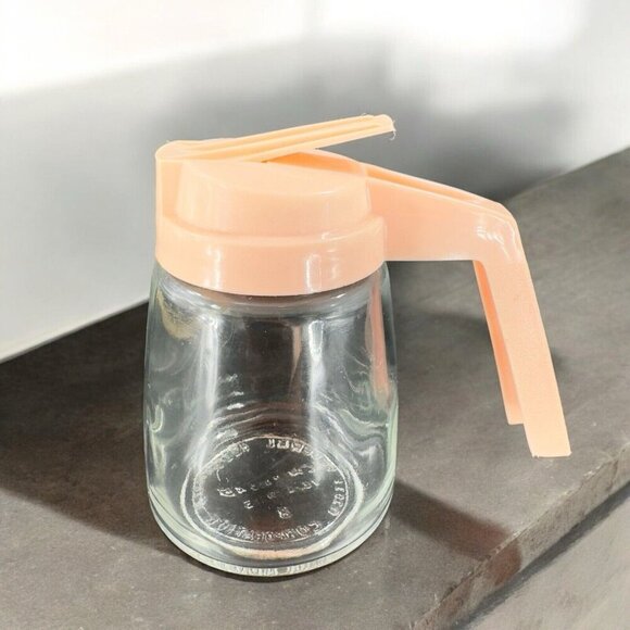 Vintage Federal Housewares 12 oz Glass Syrup Dispenser w Pink Plastic Lid Retro - Picture 2 of 12